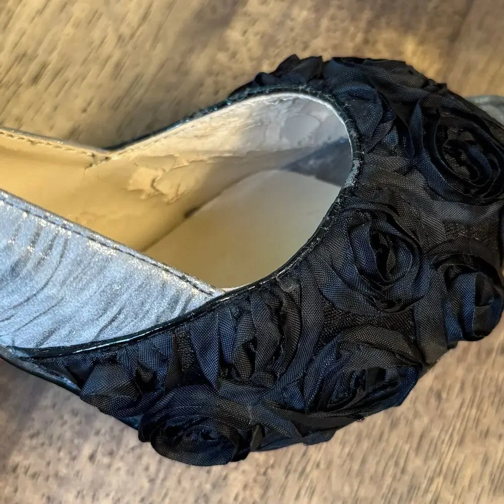 Christian Louboutin Heels Zebra Print Rose Floral Silver Black Women’s EU 37